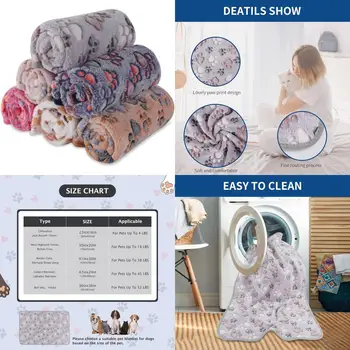 6 Pack Small Dog Blanket, Super Soft Warm Pet Cover Blankets, Paw Print Puppy Fleece Flannel Blanket for Small Medium Dogs and 1