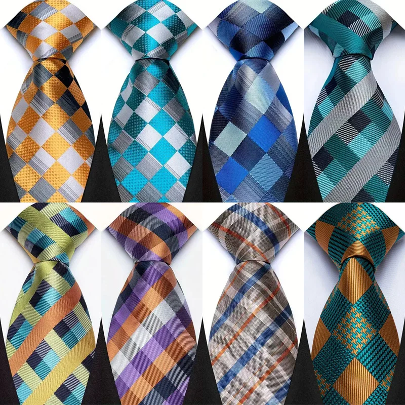 Mens Plaid Tie 8CM Plaid Checks Stripes Classic Business Necktie Jacquard Woven Neck ties For Men Groom Wedding Party Neckwear