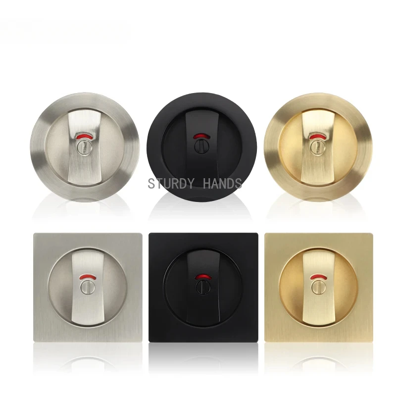 zinc alloy Square indicating sliding door lock, bathroom embedded sliding door, invisible hook lock
