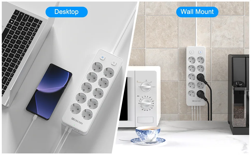 10 Way European Power Strip with 2 USB A 2 USB C PD20W fast charging Multiprise Socket Double switch Surge Protection 2m cable S473c139215b5469a9a07f9621a4ba3e5T