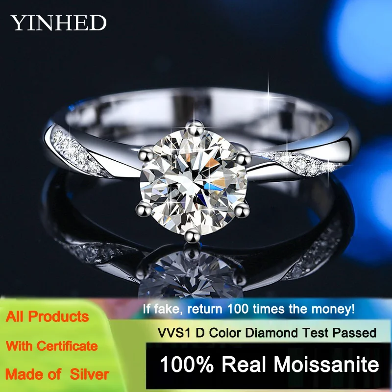 

YINHED 1CT/2CT/3CT D Color Moissanite Diamond Ring Real Platinum PT950 Plated 925 Sterling Silver Woman Wedding Ring Jewelry