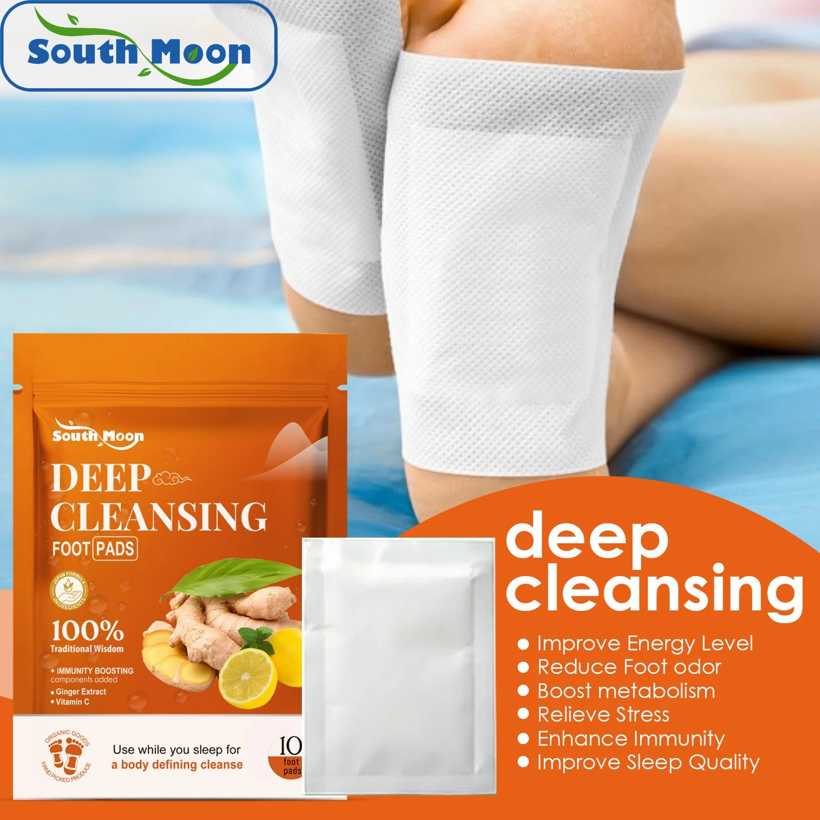 SouthMoonGingerDeepDetoxFootPadsNaturalHerbalReliefStress
