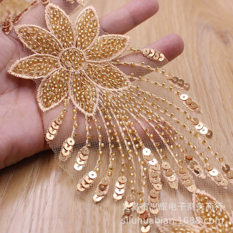 

15 Yards Machine-embroidered Beaded Edging Garment Lace for Hand-sewn Accessories