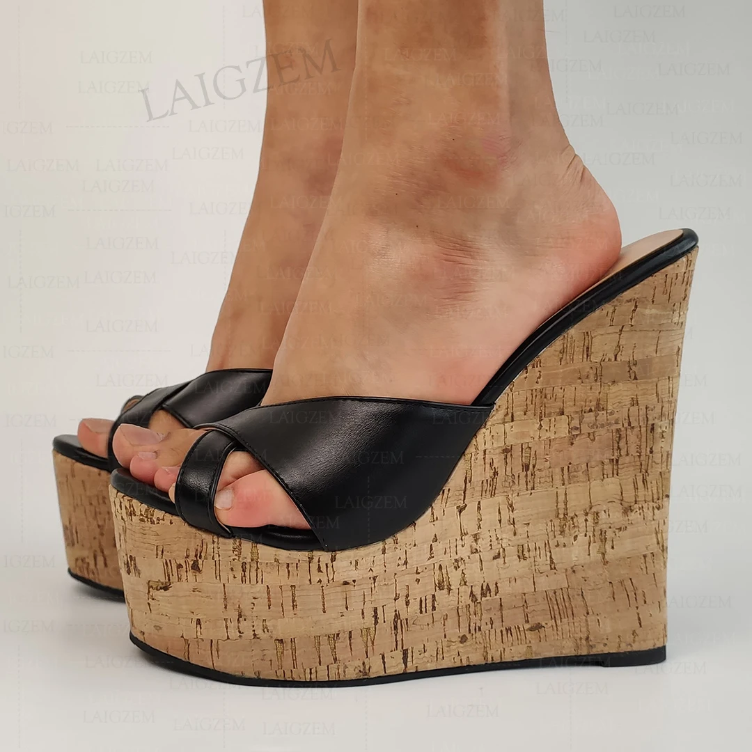 

LAIGZEM Women Sandals Platform Wedges Slip On Height Increase Pumps Mules Party Summer Female Shoes Woman Big Size 41 44 47 52
