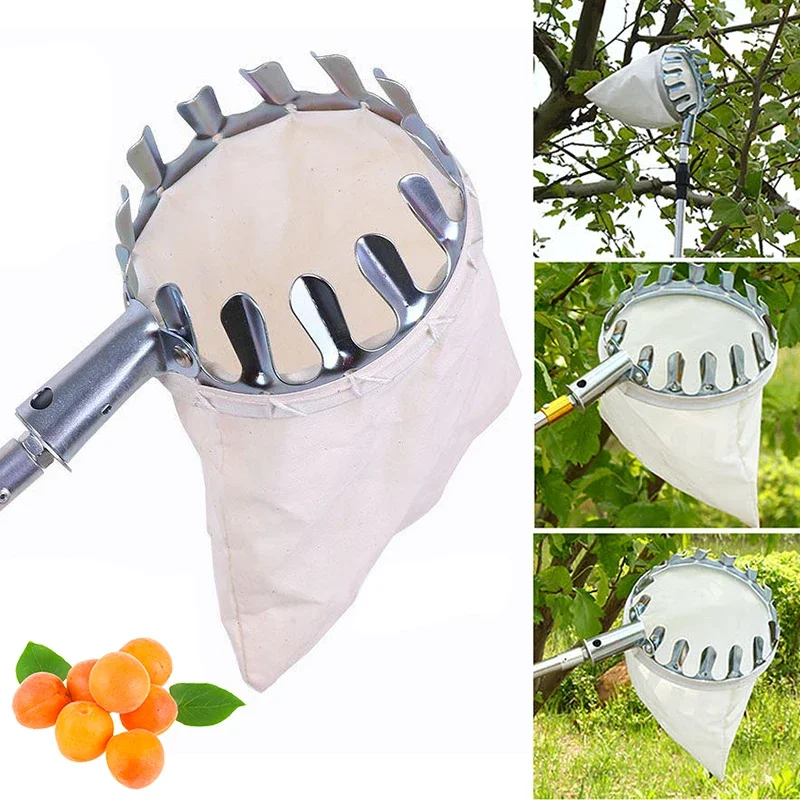 Fruit Picker Tool Metal Fruit Picker High Tree Orchard Apple Peach Cherry Catcher Farm Garden Picking Portable Fruit Collection Pouch