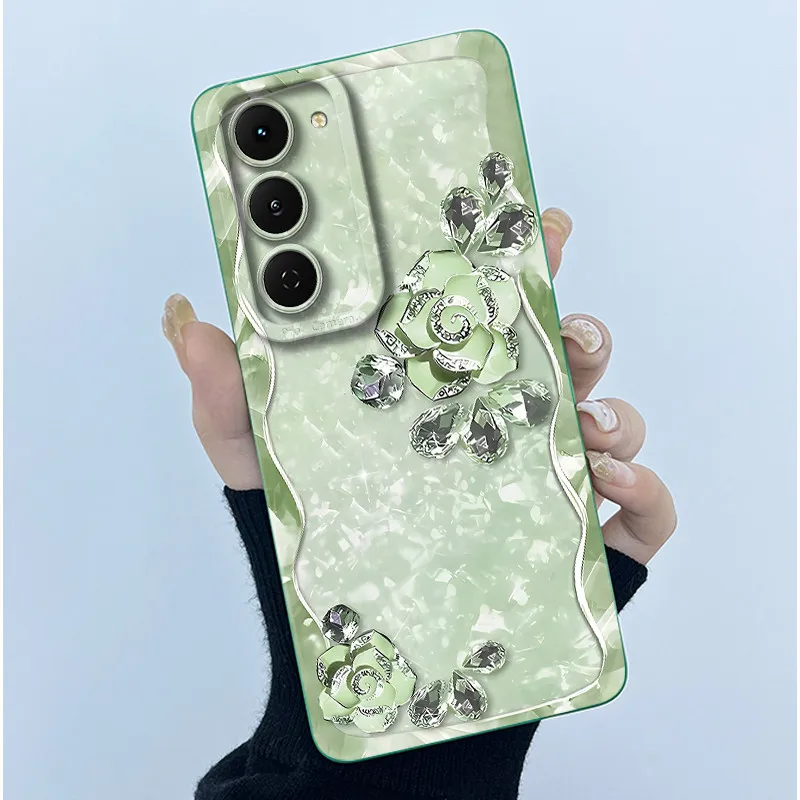Fashion Simplicity Panda Flower Liquid Silicone Shockproof Soft Phone Case with Lens Protection