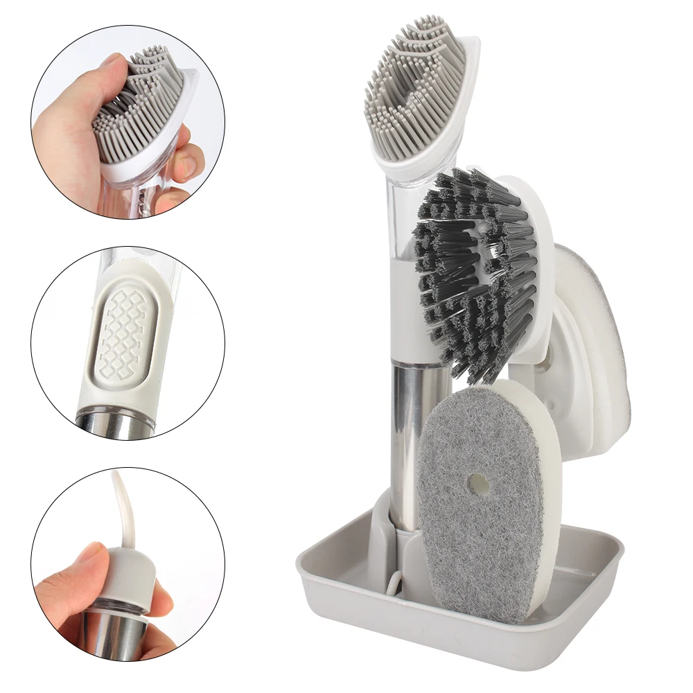 

Automatic Liquid Dispenser Long Handle Dishwashing Brush Kitchen Cleaning Brush Kitchen Gadgets Removable Sponge Brush 3 In 1