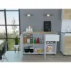 Kitchen Island Cart Victoria, Four Interior Shelves, Six Carters, One Drawer, Double Door Cabinet White / Light Oak 3