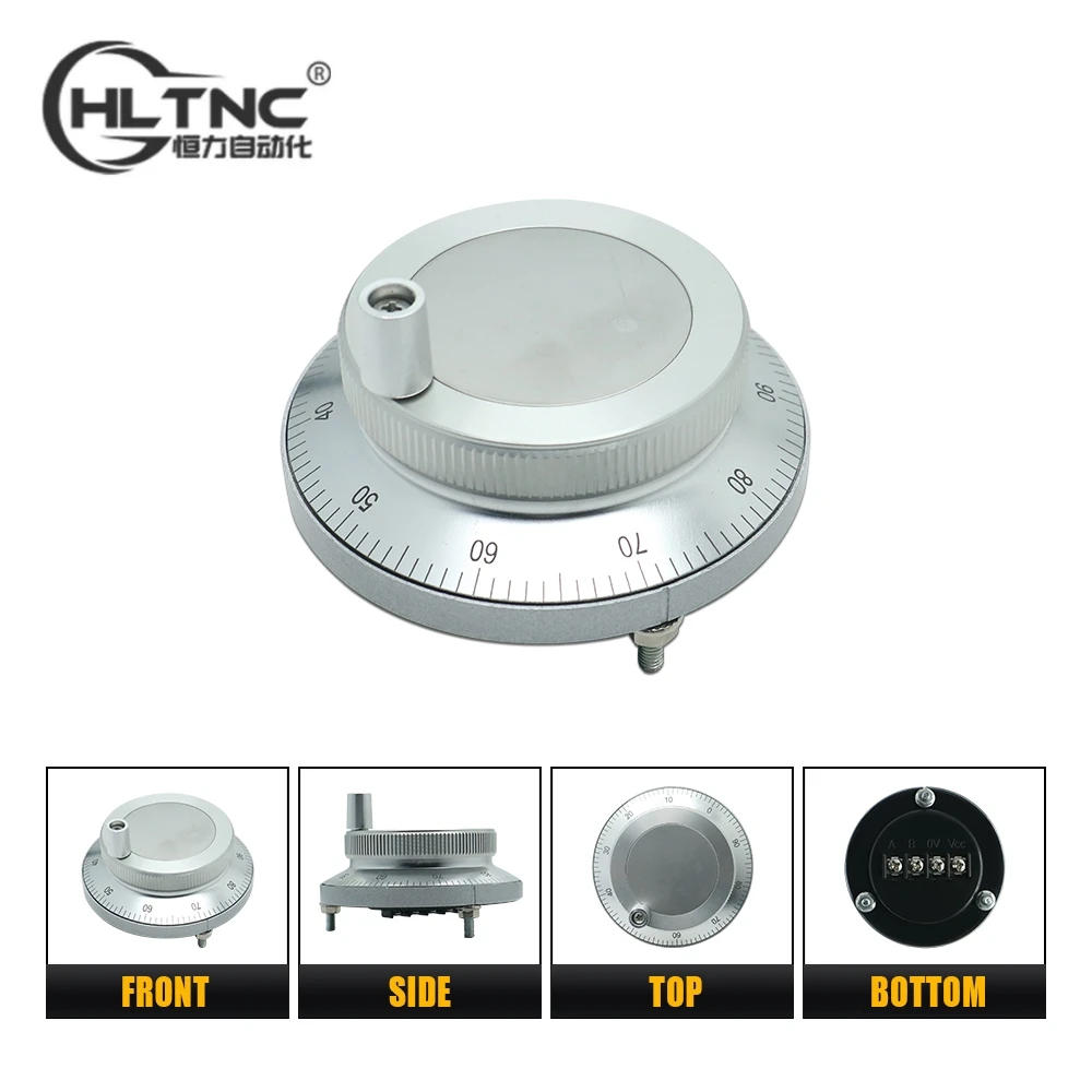 HLTNC CNC Pulser Handwheel 5V-24V 60mm 25 100PPR Manual Pulse Generator hand wheel Machine Rotary Encoder Electronic 4pins 6pins