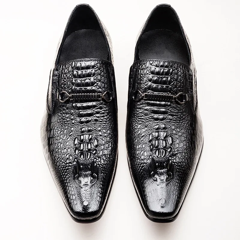

Men Casual Leather Shoes Fashion Crocodile Pattern Luxury Dress Shoes Slip-on Wedding Shoes Leather Brogues Plus Size 39-48