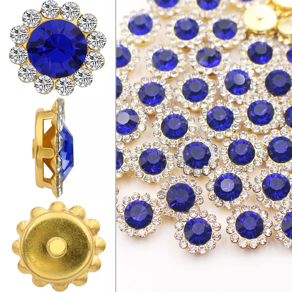 Gold Sun Flower Claw Rhinestones Glitter Crystals Strass Stones Beads Trim Sew On Rhinestones Sewing Rhinestones Rhinestone Trimmings Rhinestone Claw Rhinestones Beads 30pcs-100pcs for Clothes Shoe Bag