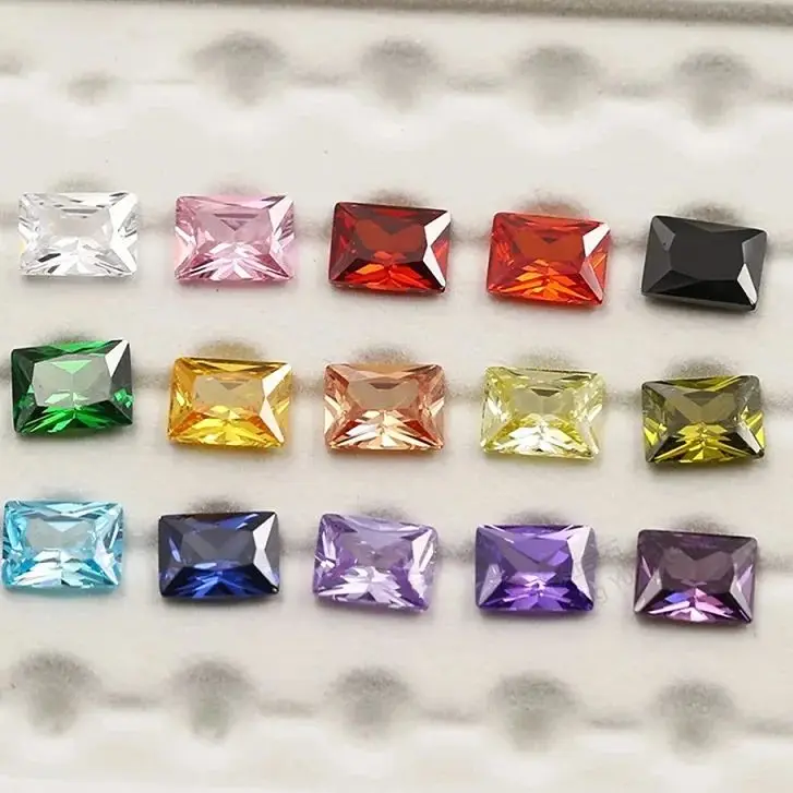 1pc Per Color Total 15pcs Rectangle Shape Loose Cubic Zirconia Stone Mix 15 Colors CZ Synthetic Stone for Jewelry DIY Making