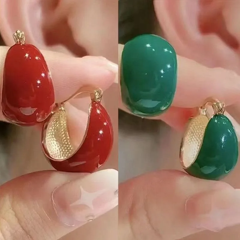 

Red Dropped Oil Vintage Green Ear Button Glazed Ear Button Simple and Elegant Style Small Earrings New Advanced Earrings