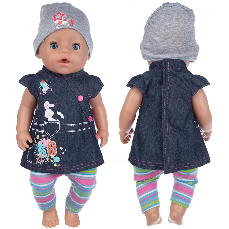 Doll Clothes 17" Baby Doll Clothes Hat Tights Leggings 43cm Baby Dolls Denim Dress Toys Wears Children Gifts
