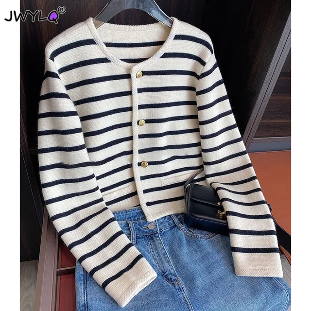 Korean Fashion Sweater Cardigan: Striped Knitted Elegance for the Winter