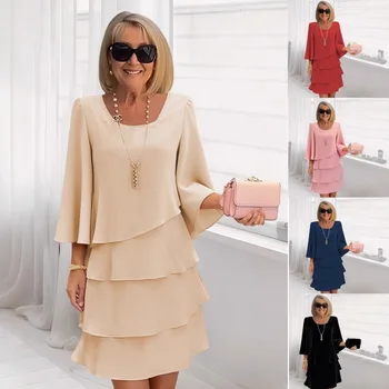 Women's Tiered Ruffle Bell Sleeve Shift Dress Square Neck Flowy Casual Gown for Elegant Daily Wear and Social Events ﻿ 1