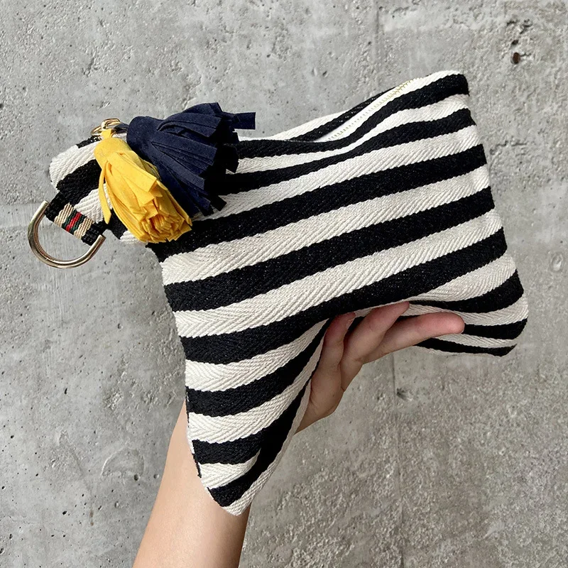 Cosmetic Bag Women Striped Makeup Case Organizer Korean Tassel Cosmetic Pouch Necesserie Travel Toiletry Bag Canvas Beauty Case Makeup Organizer Cosmetic Bag Cosmetic Storage Bag Toiletry Bag Makeup Bag Cosmetic Case
