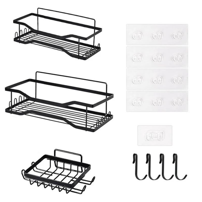 

1 Set Black Bathroom Rack Toilet Rack Toiletry Storage Rack Free Punching Wall Wall Hanging