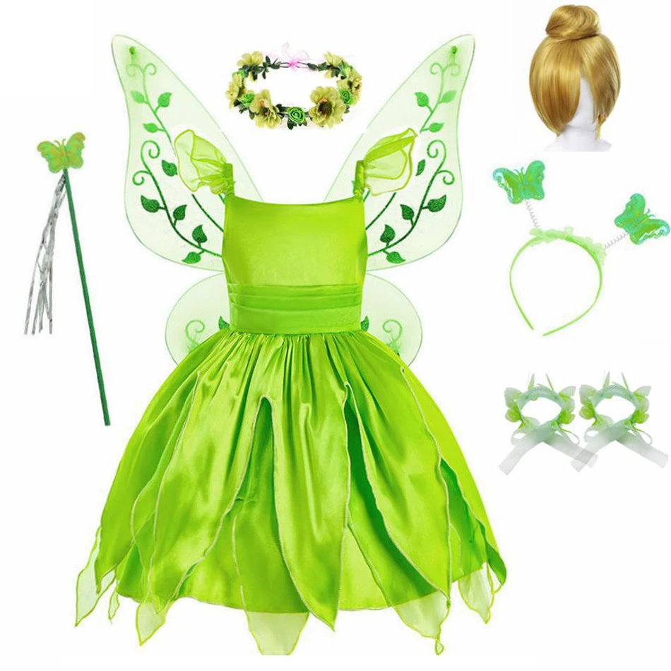 Girls Flower Fairy Dress Up Kids Princess Dress With Wings Halloween Princess Costume Elves Party Tinkerbell Tinker Bell Dress