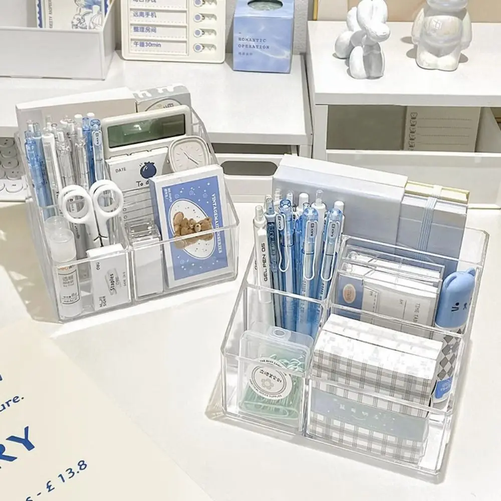 Acrylic Three Grid Pen Holder Transparent Storage Rack Large Capacity Pencil Rack Square Makeup Shelf Desktop Organizer makeup organizer,pen holder,desk organizer,pen and brush holder,desk storage rack