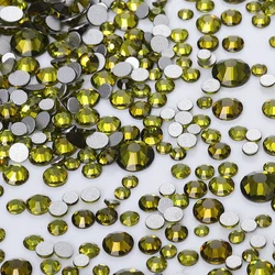 Vibrant Mix Size Round Glass Rhinestones (Olive Green)