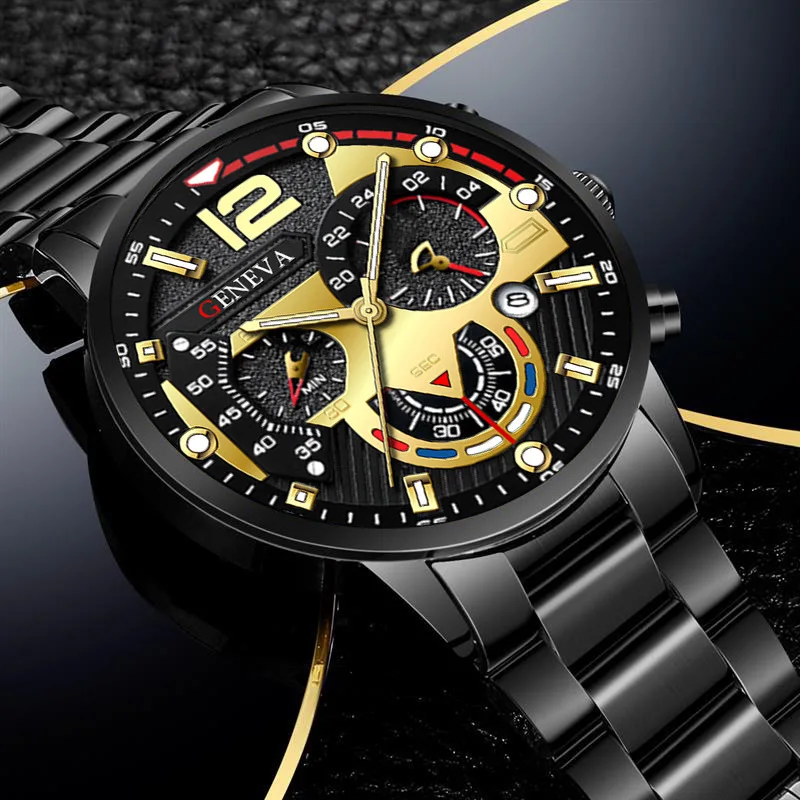 GENEVA Men's Creative  Six-Pin Watch Alloy Steel Band Quartz Watch Men Watch New Luxury  Men's Quartz WristWatch 4