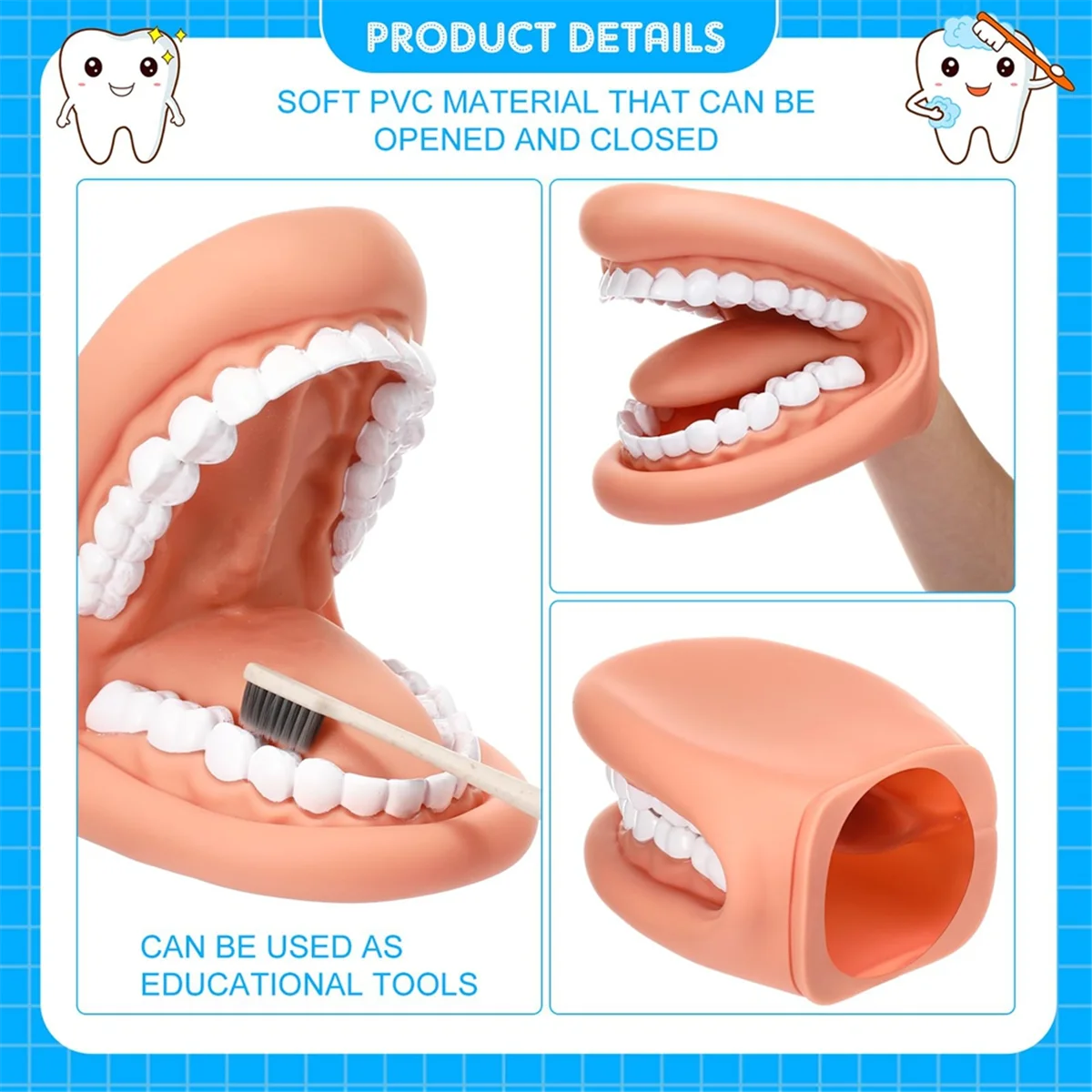 1Pcs Mouth Puppet with Tongue Teeth Mouth Hand Puppet Dental Model with Toothbrush for Boy Girl Educational Tool