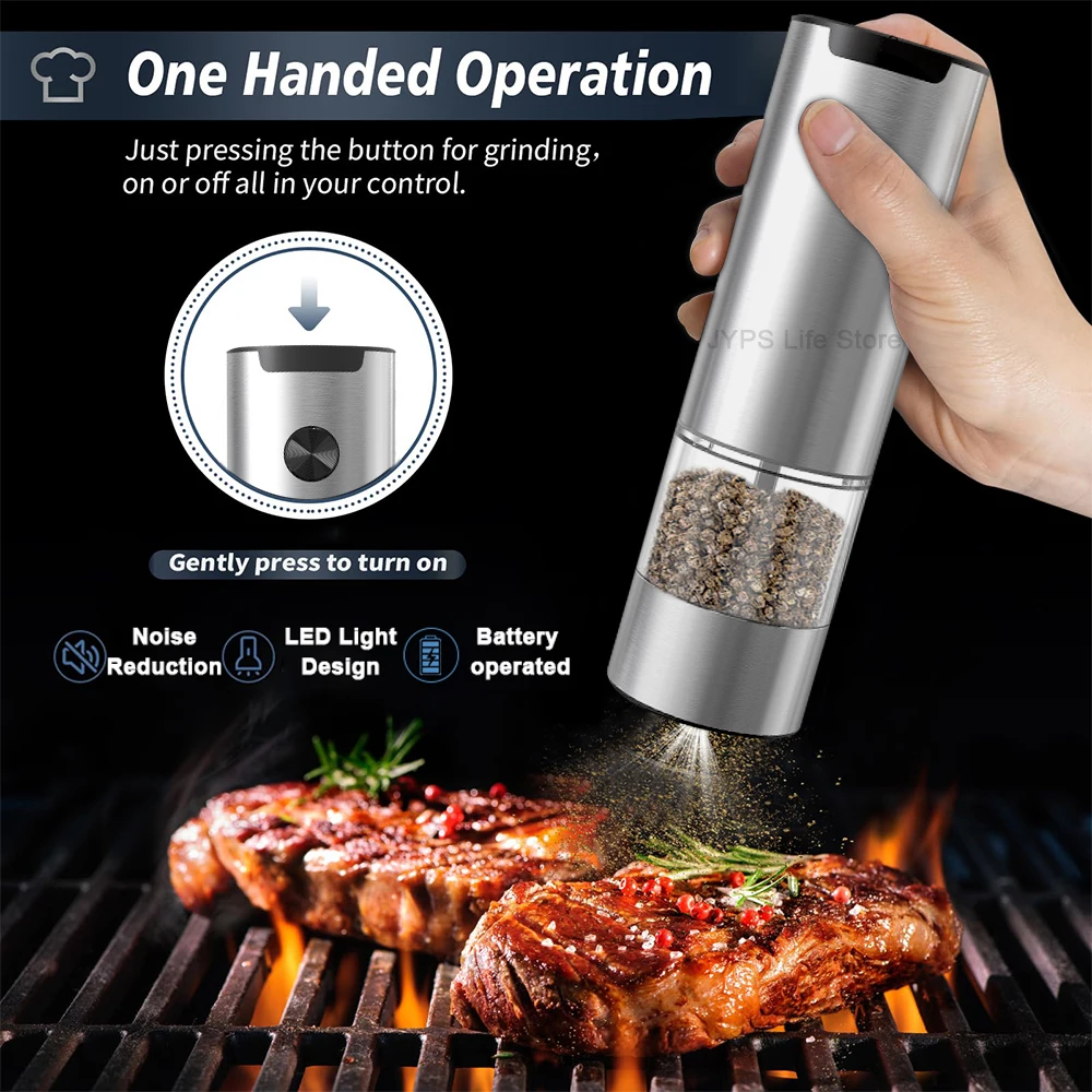 Electric Pepper Grinder Adjustable Coarseness Mill Pepper And Salt Grinder Battery Powered With LED Light Kitchen Tool