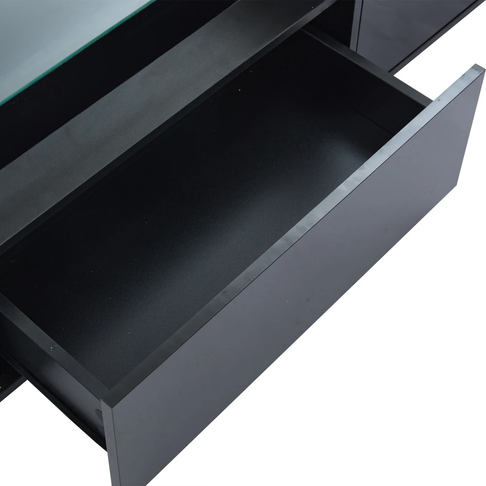 Hochglänzender LED-TV-Schrank in Schwarz, geeignet für Fernseher bis zu 70 Zoll mit 2 Schubladen, ideal als Konsolentisch für Schlafzimmer und Wohnzimmer – Detail 24
