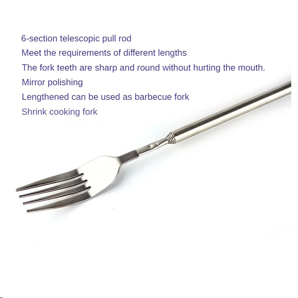 Stainless Steel Telescopic Food Fork Long Cutlery Extendable Dinner Fruit Dessert Kitchen Tool fruit fork expandable fork silverware set portable cutlery