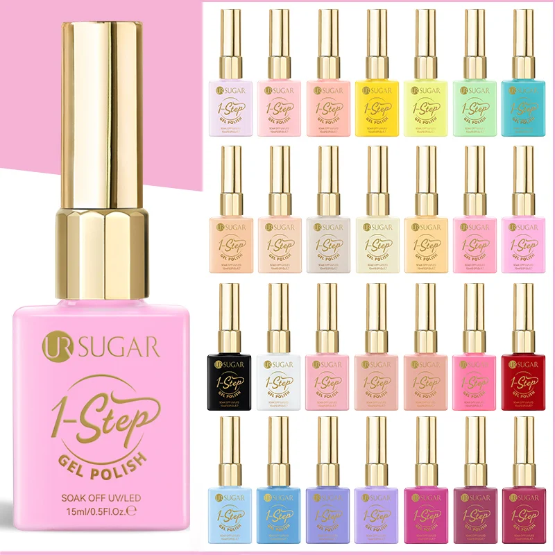 UR SUGAR 15ml 1단계 네일 젤 폴리쉬 베이스탑 코트 필요없음 핑크 퍼플 블루 마카롱 시리즈 UV 젤 네일 세미 퍼머넌트 쏙 오프
