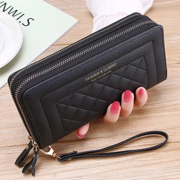 ⁦Long Wallet for Women Female Tassel Coin Purse Card Holder Wallets Double Zipper PU Leather Clutch Bags Luxury Money Phone Bag⁩ – תמונה ⁦2⁩