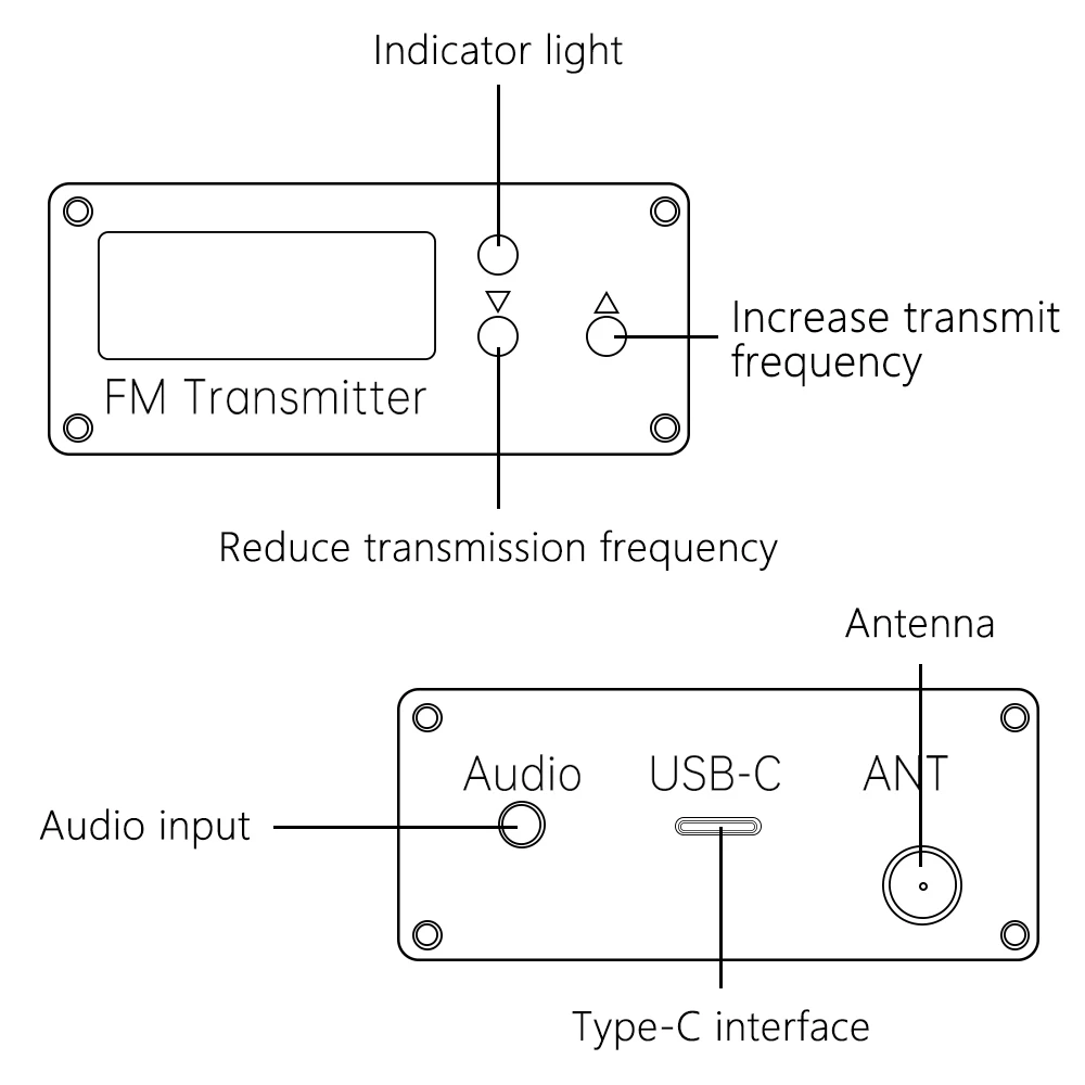 High-Performance FM Transmitter with LCD Display and USB-C Connectivity for Wireless Audio Broadcast