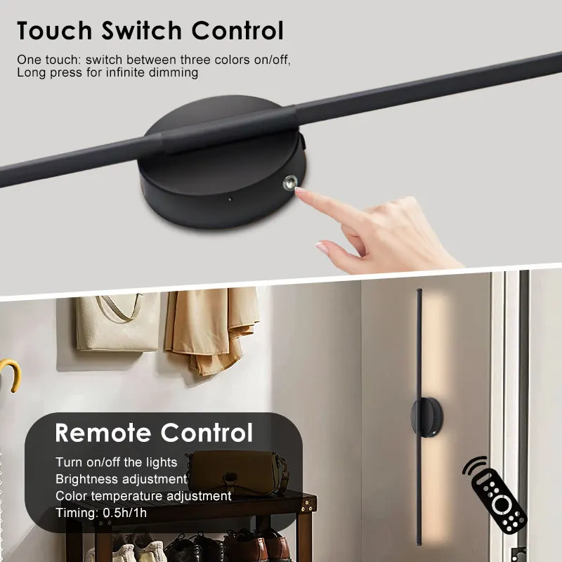 LED Wall Lamp Wireless Rechargeable Battery Touch Switch Dimmable with Remote Control For Bedside Bedroom