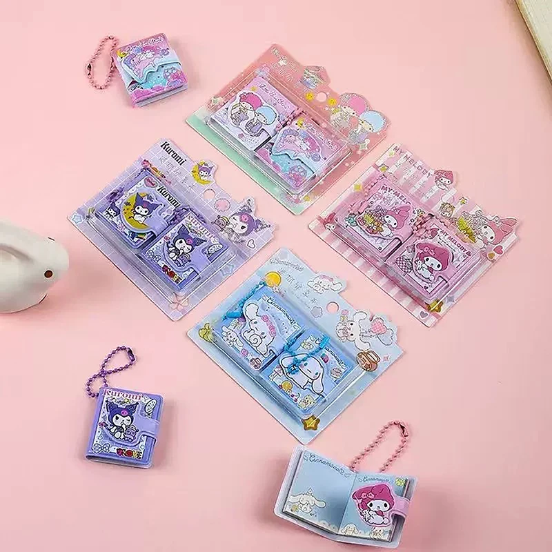 

Брелок для ключей Sanrio 2 шт., милая аниме портативная маленькая тетрадь Kuromi Melody Cinnamoroll, портативный блокнот