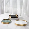 Modern Minimalist Natural Marble Metal Frame Circular Stone Tray Creative Home Tabletop Sink Bathroom Storage Tray 2