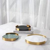 Modern Minimalist Natural Marble Metal Frame Circular Stone Tray Creative Home Tabletop Sink Bathroom Storage Tray 2