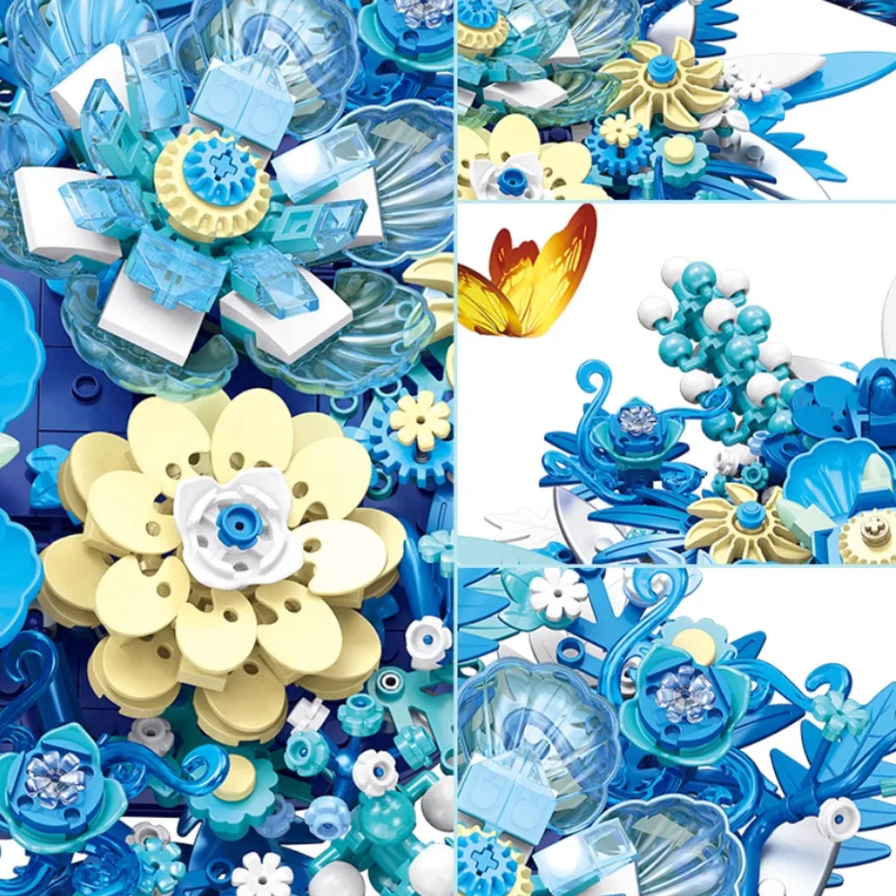 야생화 꽃다발 꽃 빌딩 블록, 창의적인 집 책상 식물 장식 조립 장난감, 소녀 선물 호환 10314