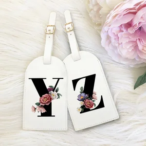 26 Flower Letter Luggage Tag for Suitcases Identification Labels White Monogrammed Travel Backpack Tags for Women