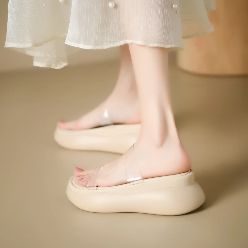 High Heels Women's Transparent Slippers Skateboard Sliding Low Fashion Platform 2025 Luxury Fabric Scandal Rubber Pu Pump 6