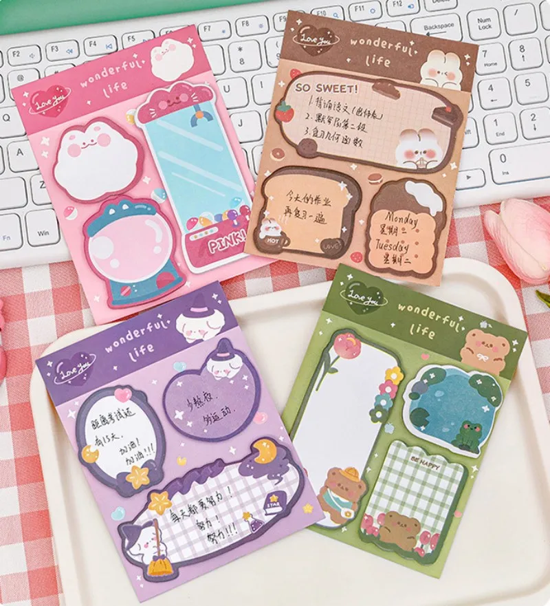 

Cartoon Combination Memo Pad Sticky Notes Creative Message Note Student Cute Handbook Note Paper Planner Notebook Stickers 2023