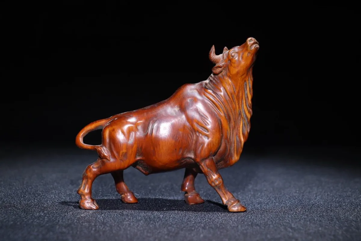 New European-style Cow Statue Zodiac Ox Animal Sculpture Retro Interior Decoration Figurine Handmade Wood Carving Ornament Feng 6