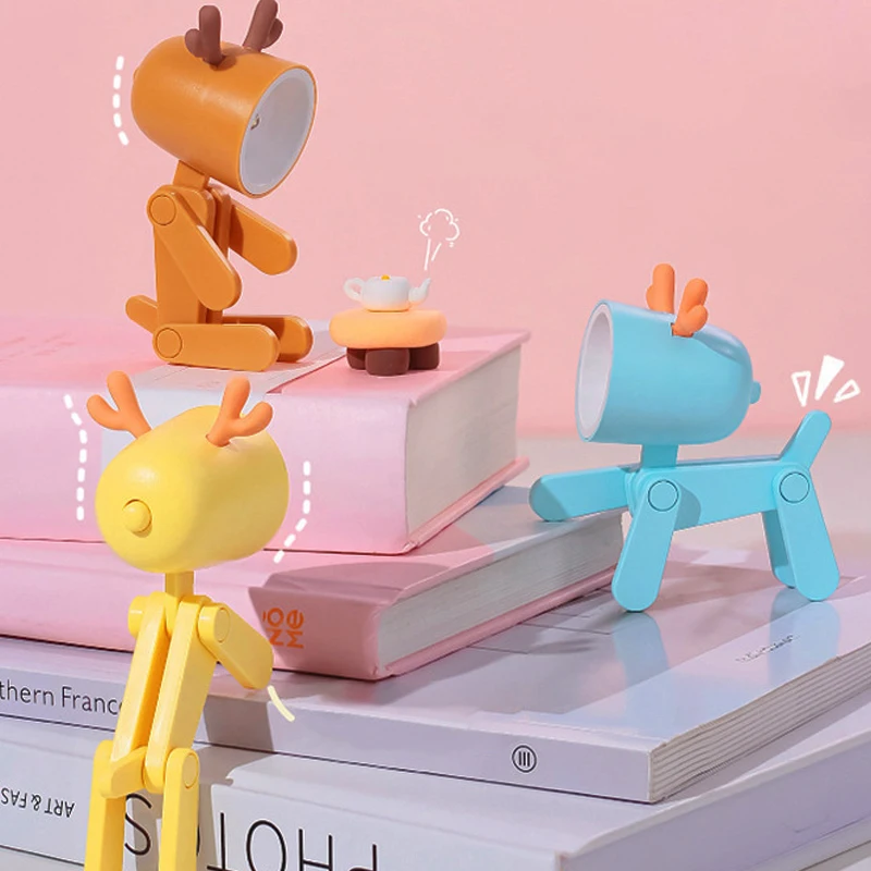 LED Mini Night Light Cute Dog Deer Foldable Desk Lamps Desktop Ornament Book Light Kids Room Bedside Bedroom Decor Holiday Gifts 6