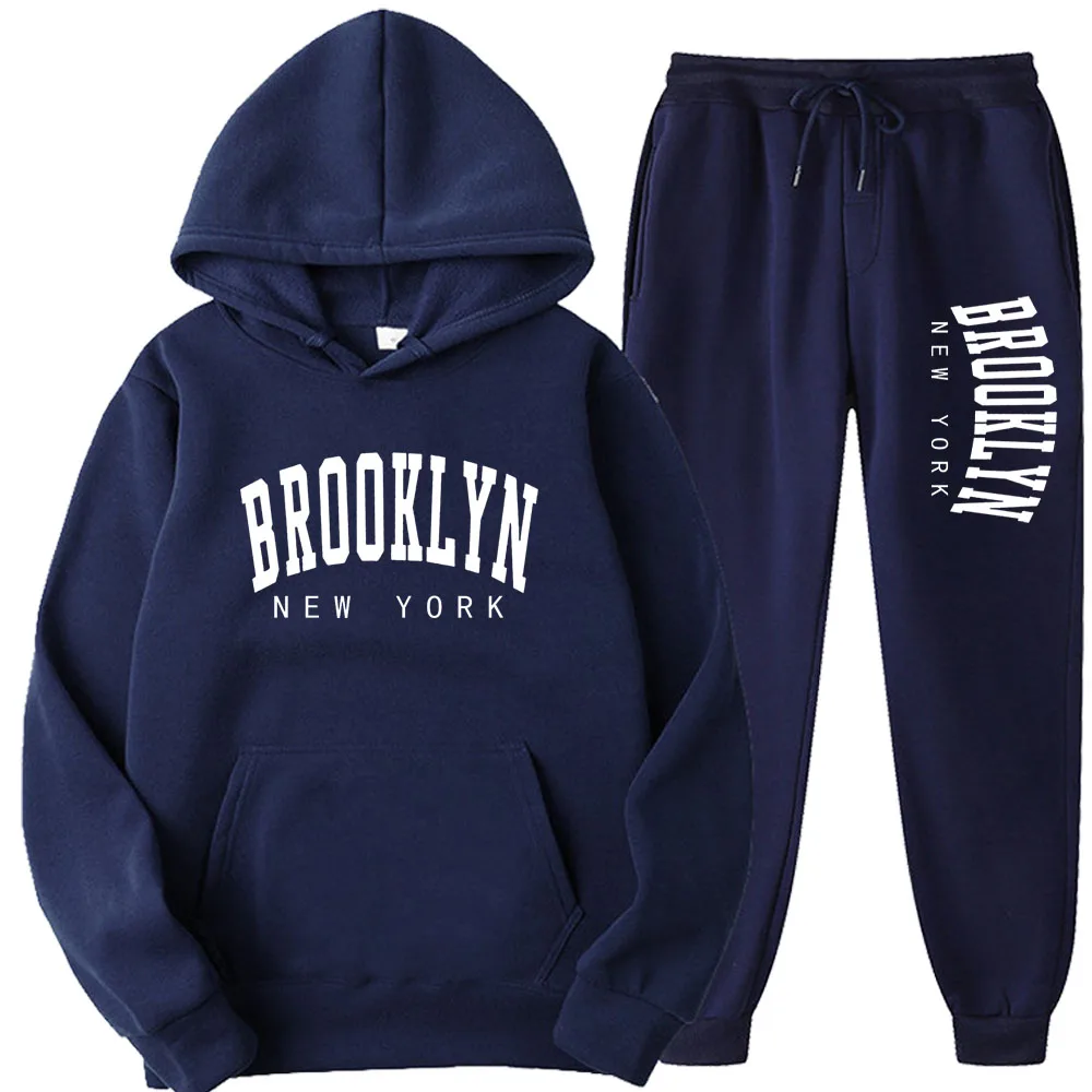 BROOKLYN NEW YORK Autumn Winter Men Women Hooded Sweatshirt Suit Pure Cotton Couple Jogging Sweatshirts Oversized Streetwear 3