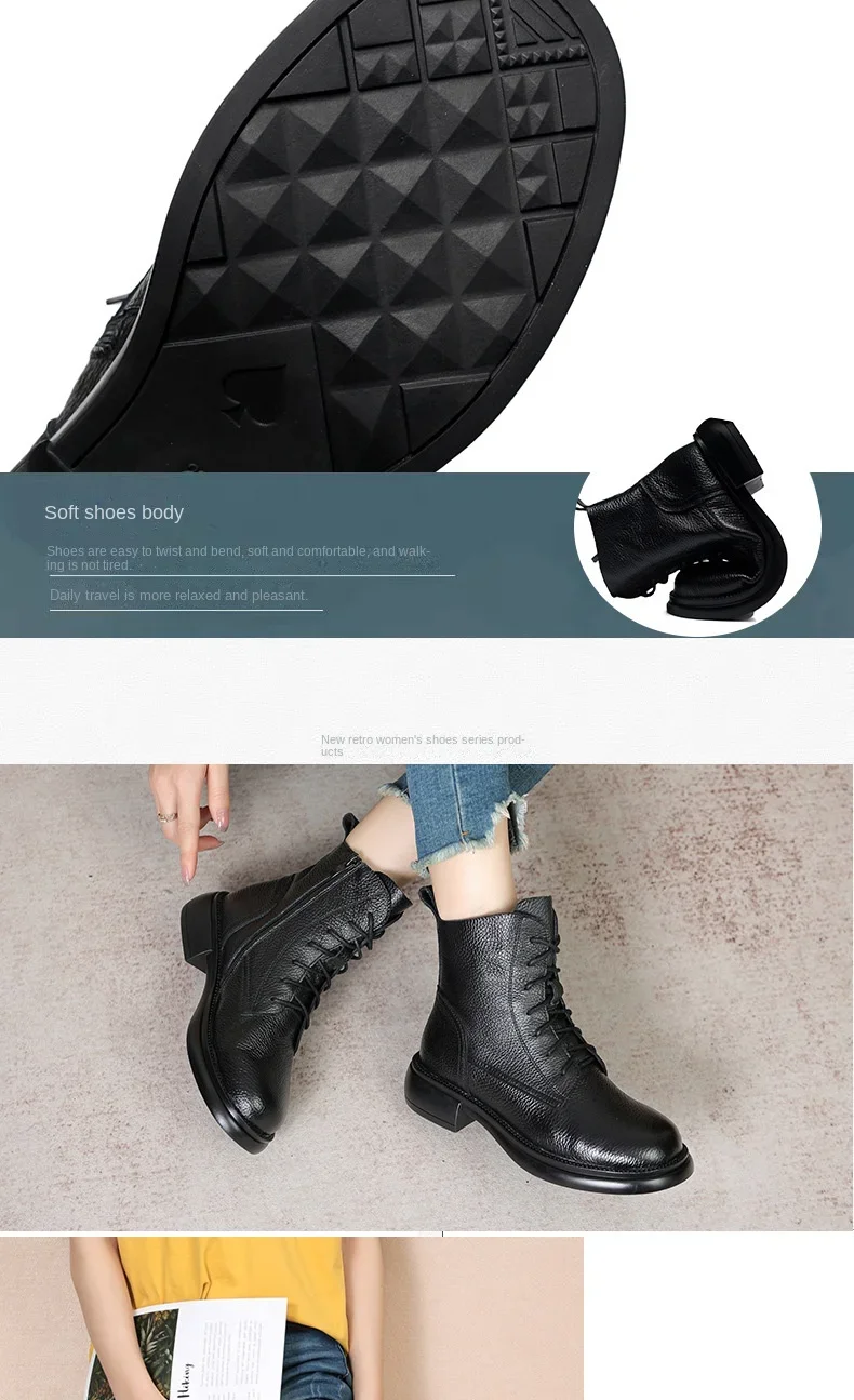 Dam ankelboots i äkta läder med platåsula för vinterbruk_voghion.com