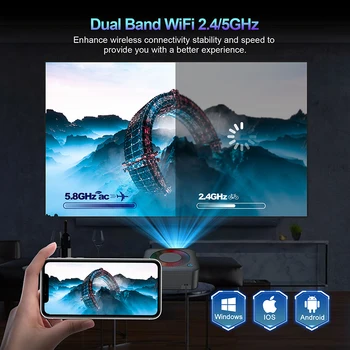 XNANO 500ANSI 4K Projector Full HD 1080P Home Theater for IOS/Android/TV Stick with 5W Speaker 5G WiFi BT5.0 Portable Projector 5