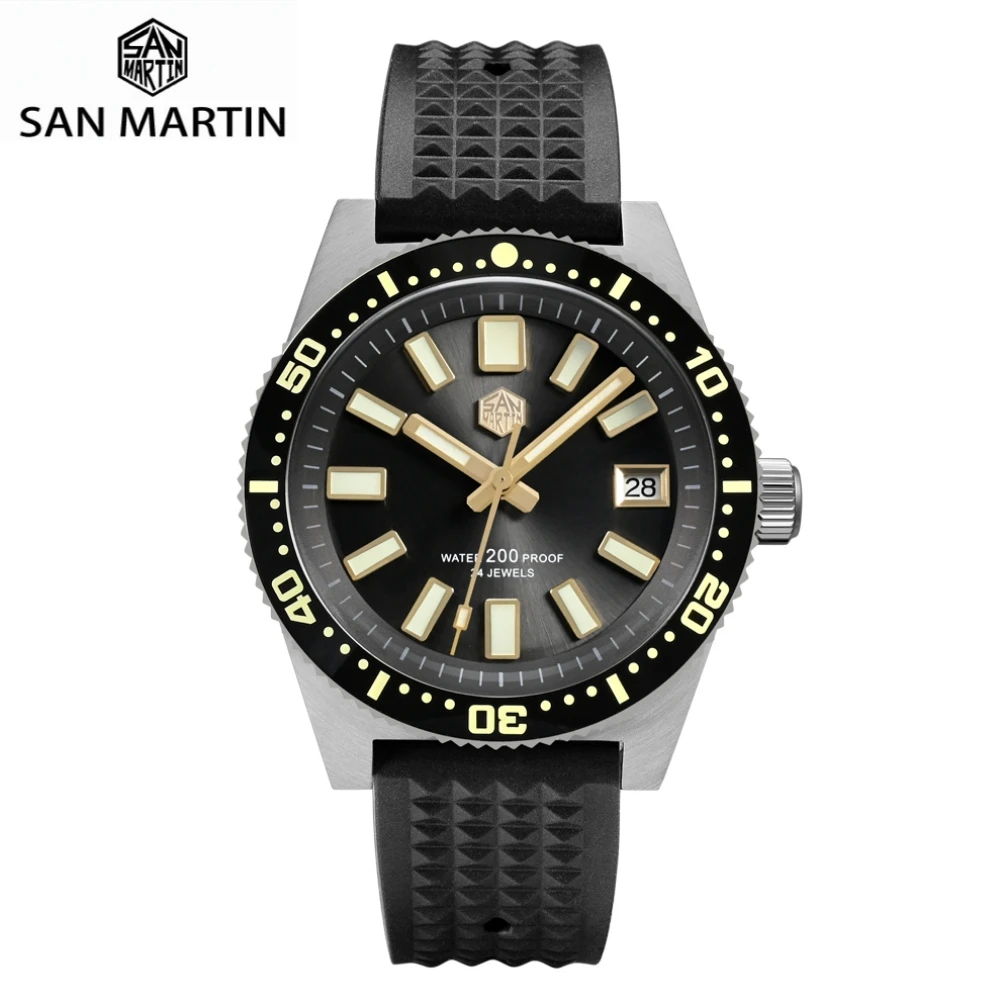 San Martin 40Mm Nh35 Men Diver Watch 62Mas Week Date Window Stampa 3D Full C3 Lume Surf Dial Gilt Inks 20Bar Sn0007 V3