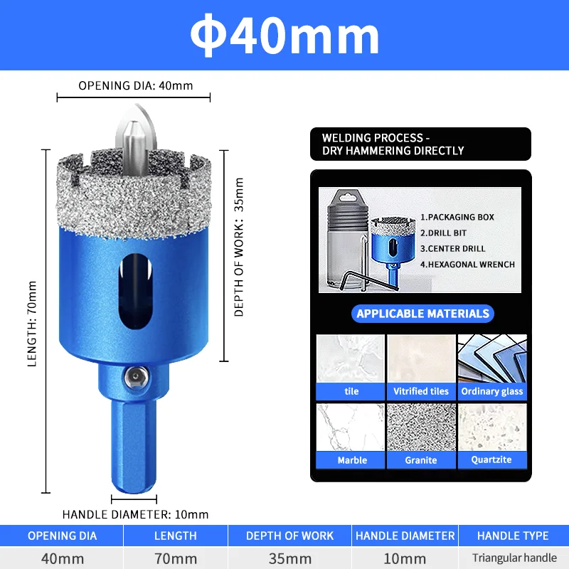 Diamond Coated Hole Saw Set for Glass, Marble, Granite, Stone, and Porcelain