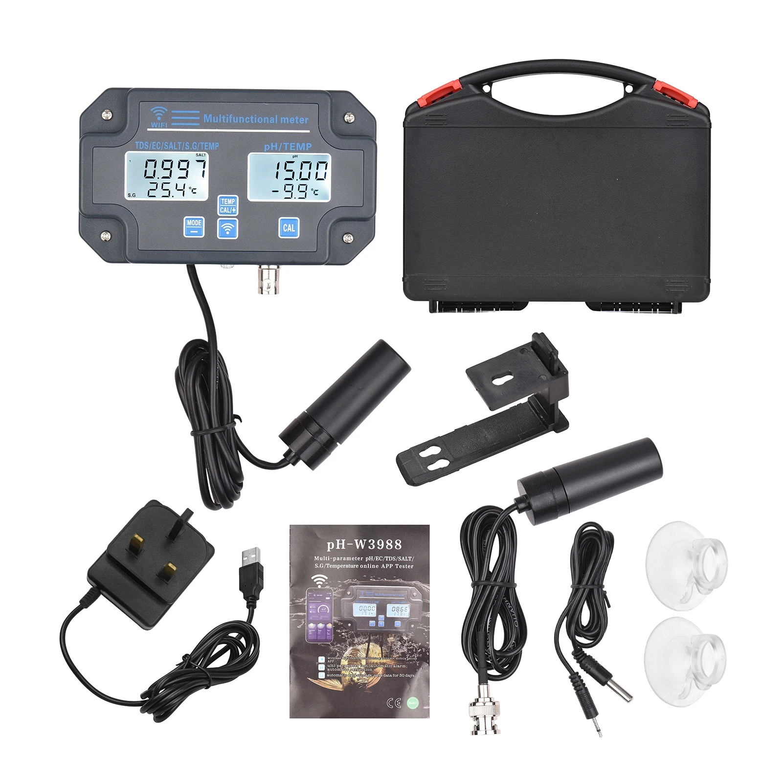 Wifi 수질 검사기 벽 마운트 물 분석기, PH/EC/TDS/SALT/G.S/온도 앱 원격 모니터링 알람 알림, 6in 1- - - AliExpress