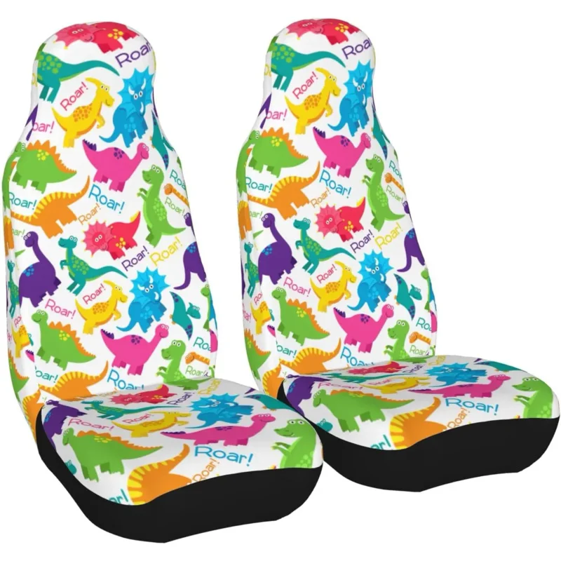 

Car Seat Covers Set 2Pcs Colorful Dinosaur Universal Front Car Seats Vehicle Enterior Protector Suitable Fits Most Car Auto